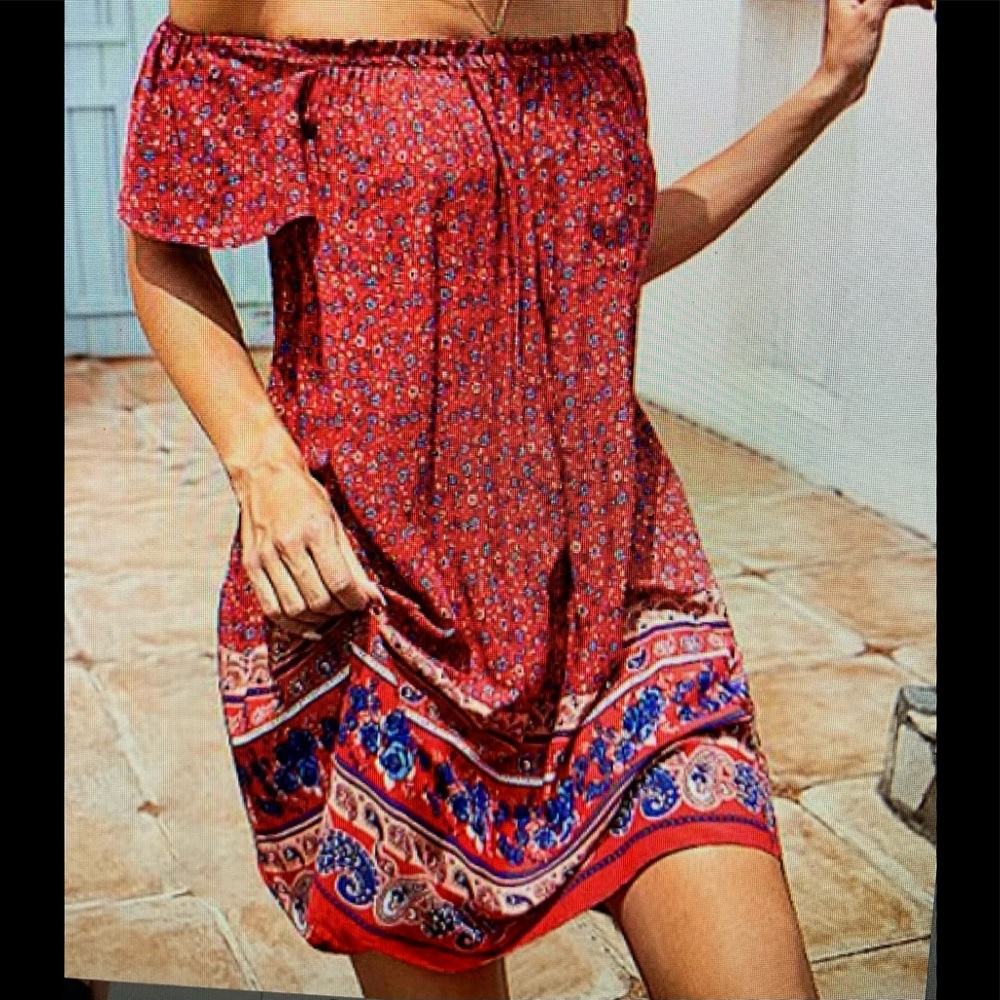 NEW Red Multicolor Floral Off-The-Shoulder Shift Dress